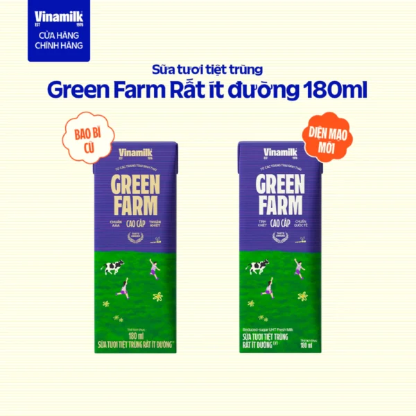 Thùng 48 Hộp Sữa Tươi Tiệt Trùng Vinamilk Green Farm Rất ít đường 180ml