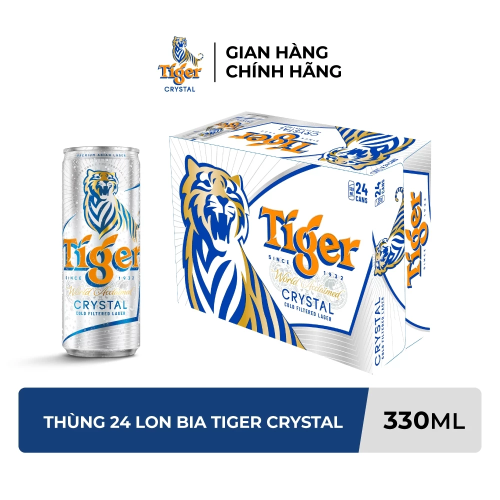 Nồng độ cồn 4.6% - Thùng 24 lon bia Tiger Crystal 330ml/lon